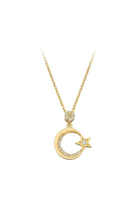 Collar de estrella de luna de oro macizo | 14K (585) | 1,80 gramos