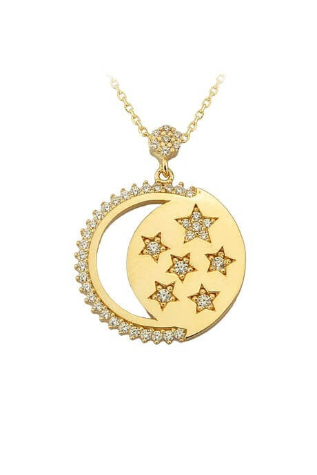 Solid Gold Moon Star Necklace | 14K (585) | 3.57 gr