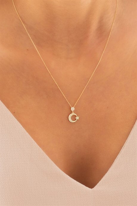 Solid Gold Moon Star Necklace | 8K (333) | 1.57 gr