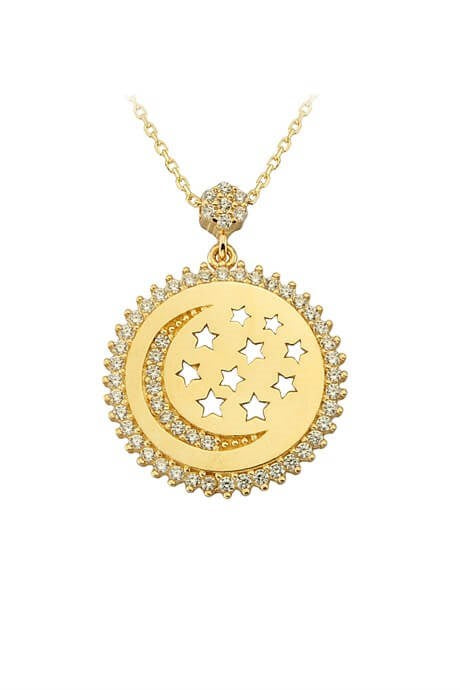 Collar de estrella de luna de oro macizo | 14K (585) | 3,21 gramos