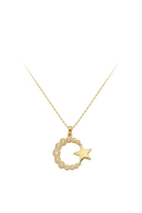 Solid Gold Moon Star Necklace | 14K (585) | 2.46 gr