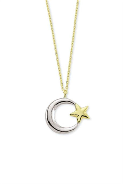 Solid Gold Moon Star Necklace | 14K (585) | 1.80 gr