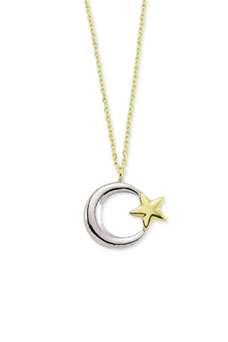 Collar de estrella de luna de oro macizo | 14K (585) | 1,80 gramos