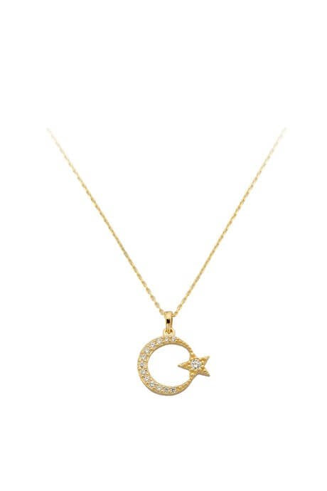 Solid Gold Moon Star Necklace | 14K (585) | 1.80 gr