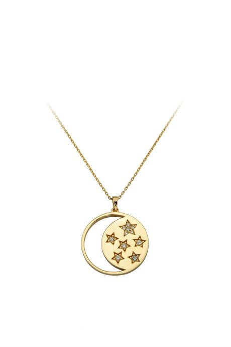 Solid Gold Moon Star Necklace | 14K (585) | 3.38 gr