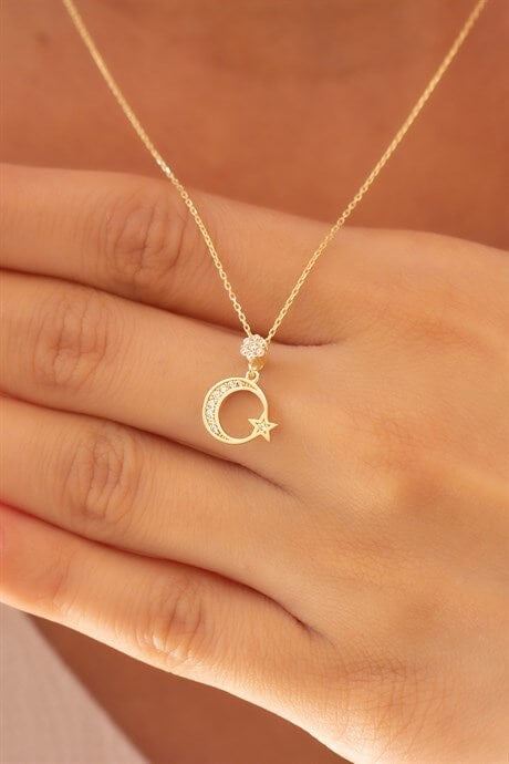 Solid Gold Moon Star Necklace | 8K (333) | 1.57 gr