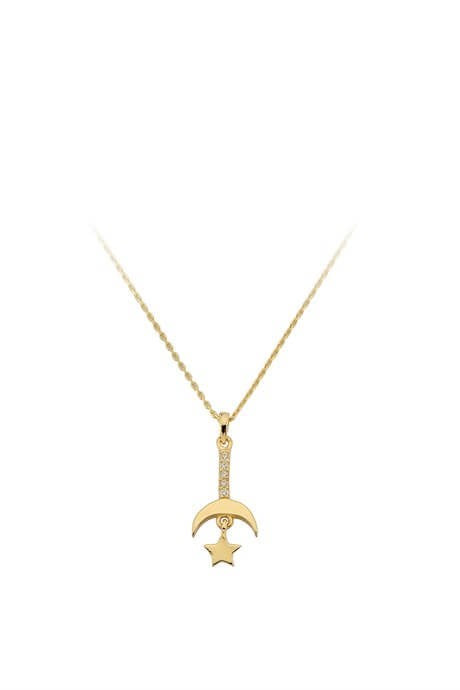 Collar de estrella de luna de oro macizo | 14K (585) | 1,66 gramos