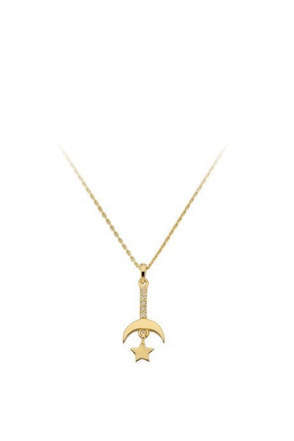 Solid Gold Moon Star Necklace | 14K (585) | 1.66 gr