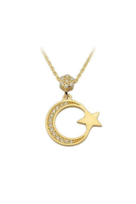 Solid Gold Moon Star Necklace | 14K (585) | 1.82 gr