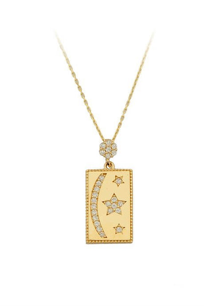 Solid Gold Moon Star Necklace | 14K (585) | 2.61 gr