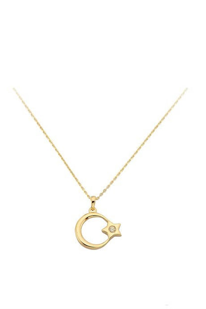 Collar de estrella de luna de oro macizo | 14K (585) | 1,81 gramos