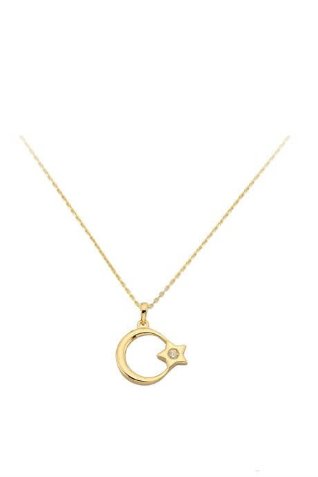 Solid Gold Moon Star Necklace | 14K (585) | 1.81 gr