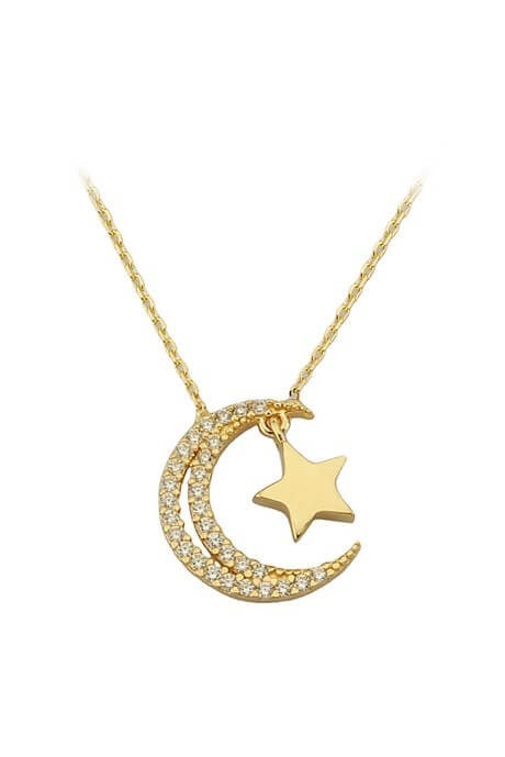 Solid Gold Moon Star Necklace | 14K (585) | 1.94 gr