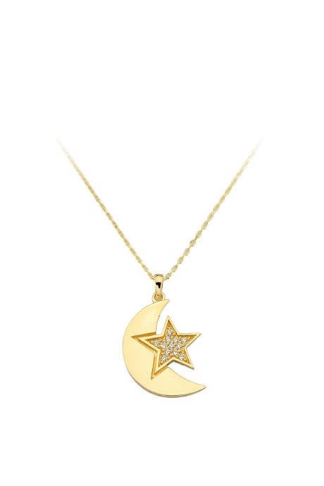 Collar de estrella de luna de oro macizo | 14K (585) | 2,28 gramos