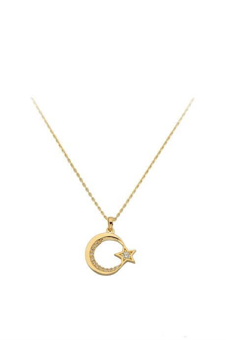 Collier étoile de lune en or massif | 14K (585) | 1,81 g