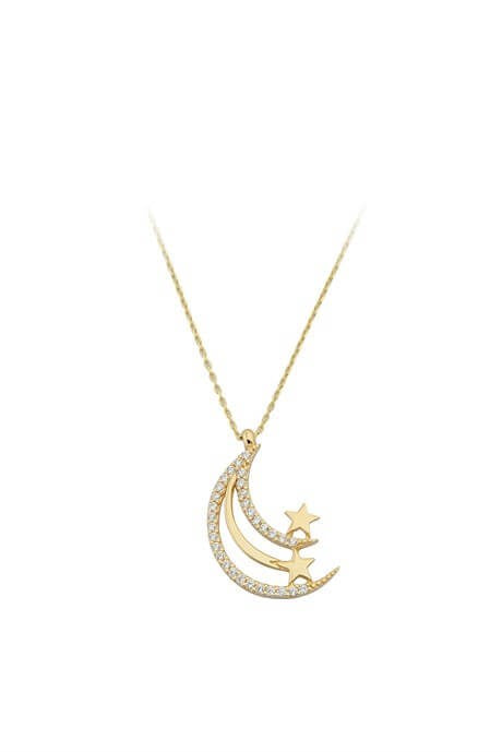 Solid Gold Moon Star Necklace | 14K (585) | 2.03 gr