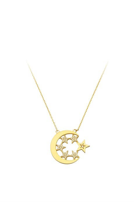 Collar de estrella de luna de oro macizo | 14K (585) | 3,03 gramos