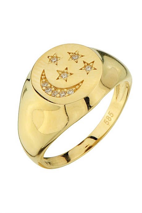 Solid Gold Crescent Moon And Star Motif Ring | 14K (585) | 3.80 gr