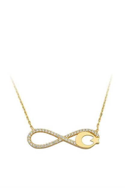 Collar infinito de estrella y luna de oro macizo | 14K (585) | 2,10 gramos