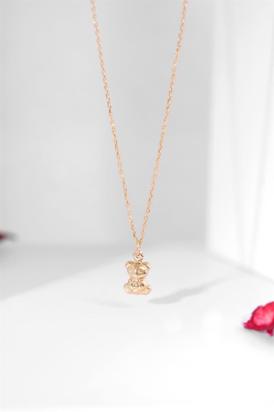 Solid Gold Teddy Bear Necklace