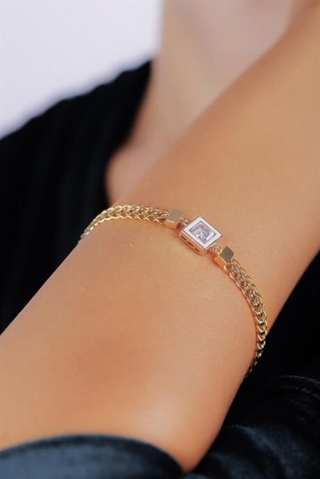 Bracelet en or massif avec pierres précieuses baguette | 14K (585) | 6,26 grammes