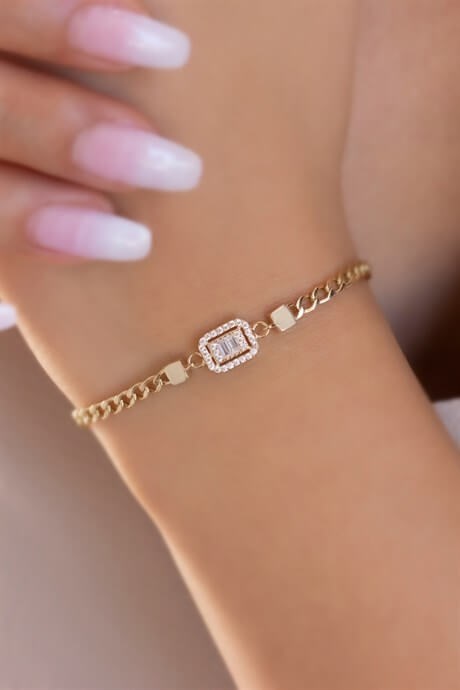 Solid Gold Baguette Gemstone Bracelet | 14K (585) | 3.23 gr
