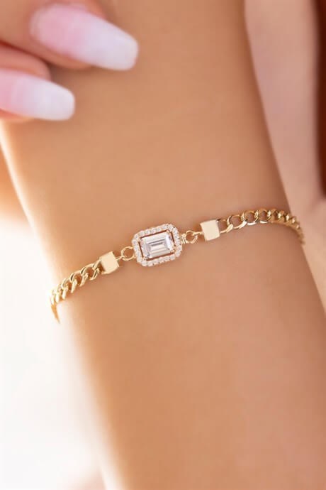 Bracelet en or massif avec pierres précieuses baguette | 14K (585) | 3,39 grammes