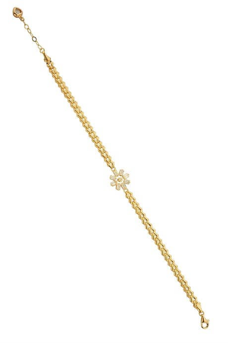 Solid Gold Baguette Gemstone Flower Bracelet | 14K (585) | 4.43 gr