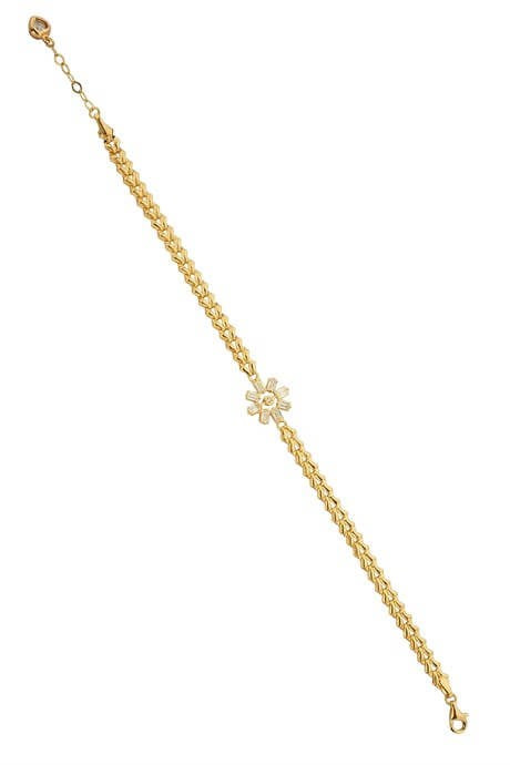 Bracelet fleur en or massif avec pierres précieuses baguette | 14K (585) | 4,43 grammes