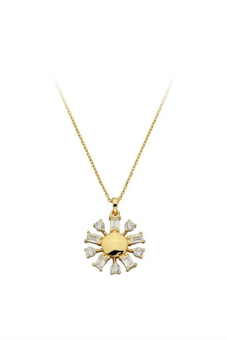 Solid Gold Baguette Gemstone Flower Necklace | 14K (585) | 2.40 gr
