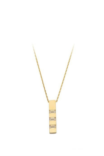 Solid Gold Baguette Gemstone Stick Necklace | 14K (585) | 2.03 gr