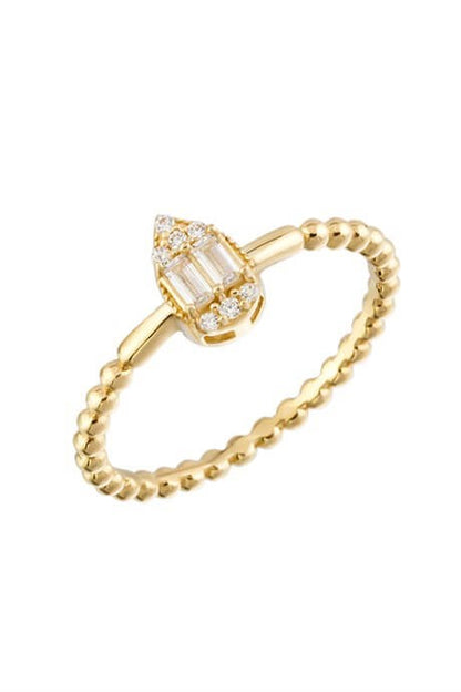 Solid Gold Baguette Gemstone Drop Ring | 14K (585) | 1.87 gr