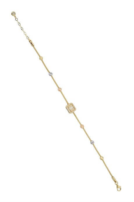 Bracelet de perles Dorica en or massif avec pierres précieuses baguette | 14K (585) | 3,94 grammes