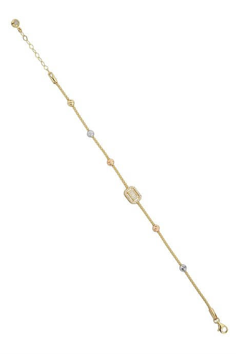 Solid Gold Baguette Gemstone Dorica Beaded Bracelet | 14K (585) | 3.46 gr