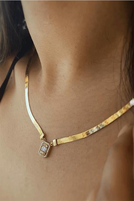Collar de cadena flexible de piedras preciosas baguette de oro macizo | 14K (585) | 7,68 gramos
