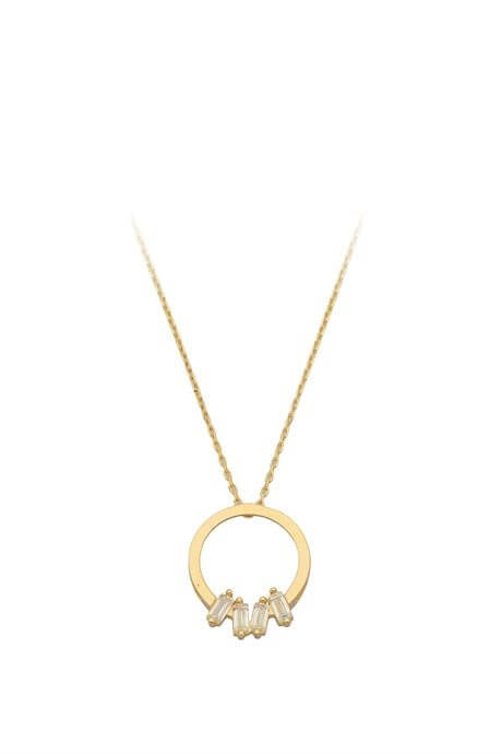 Collier cercle de pierres précieuses Baguette en or massif | 14K (585) | 1,79 g