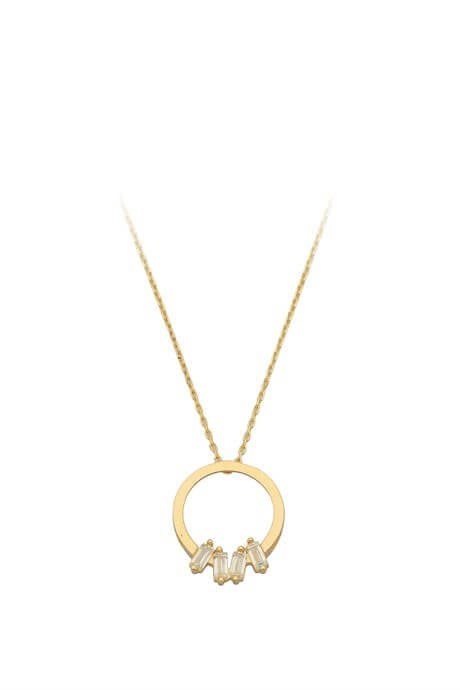 Solid Gold Baguette Gemstone Circle Necklace | 14K (585) | 1.79 gr