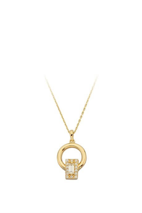 Solid Gold Baguette Gemstone Circle Necklace | 14K (585) | 2.01 gr
