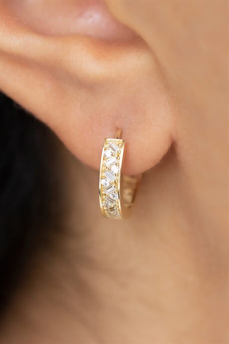 Boucle d'oreille cercle de pierres précieuses Baguette en or massif | 14K (585) | 2,85 grammes