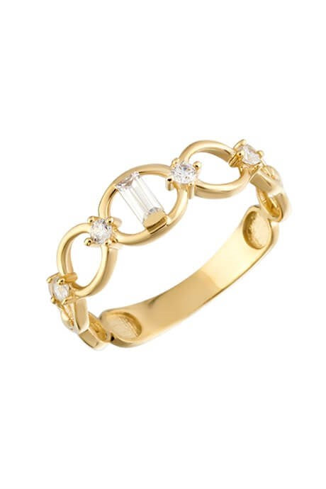 Solid Gold Baguette Gemstone Round Ring | 14K (585) | 1.74 gr