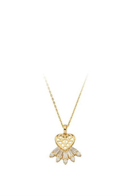 Solid Gold Baguette Gemstone Heart Necklace | 14K (585) | 2.13 gr