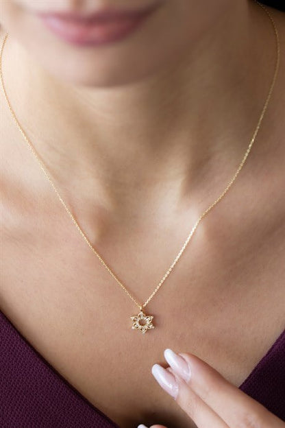 Solid Gold Baguette Gemstone Snowflake Necklace | 8K (333) | 1.60 gr