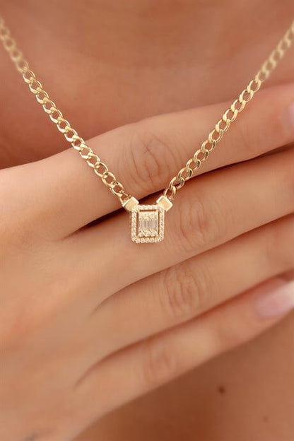 Solid Gold Baguette Gemstone Necklace | 14K (585) | 5.69 gr