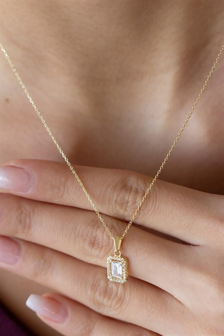 Solid Gold Baguette Gemstone Necklace | 8K (333) | 1.70 gr