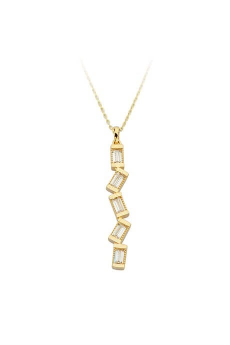 Solid Gold Baguette Gemstone Necklace | 14K (585) | 2.57 gr