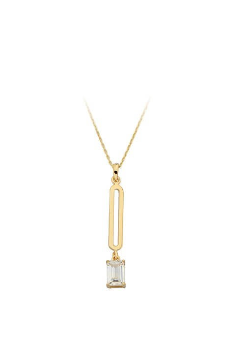 Solid Gold Baguette Gemstone Necklace | 14K (585) | 2.00 gr