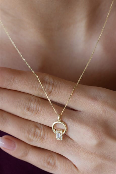 Solid Gold Baguette Gemstone Necklace | 8K (333) | 1.76 gr