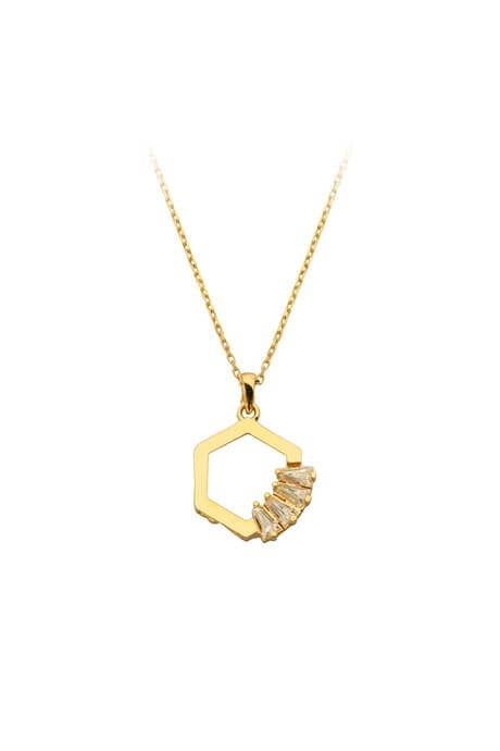 Solid Gold Baguette Gemstone Necklace | 14K (585) | 1.60 gr
