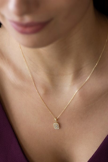 Solid Gold Baguette Gemstone Necklace | 8K (333) | 1.63 gr