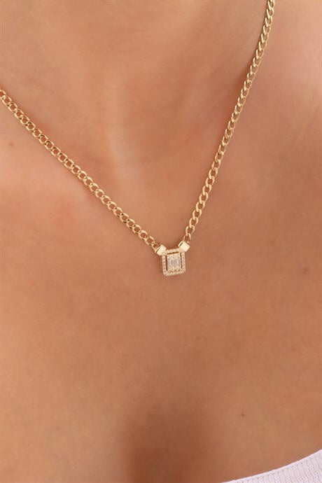 Solid Gold Baguette Gemstone Necklace | 14K (585) | 5.69 gr